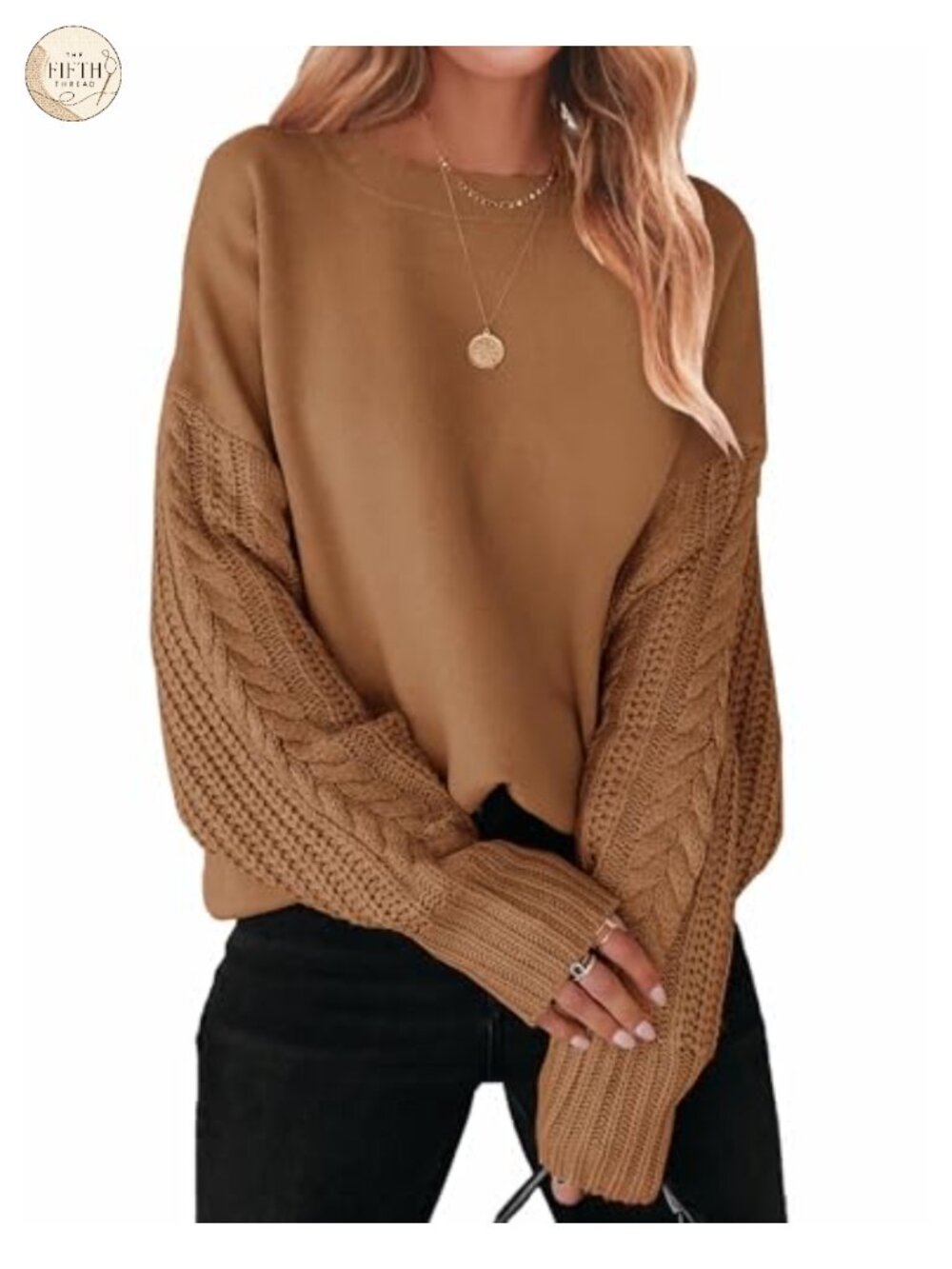 Women's Oversized Cable Knit Pullover Sweater Long Sleeve Crew Neck Tunic